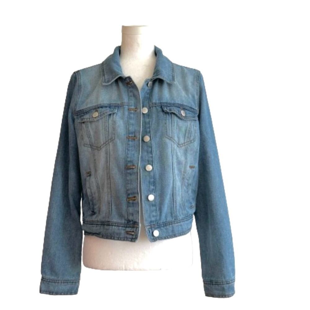 Ci Sono Denim Collection Distressed Silver Tone Buttons Jean Jacket Size Medium
